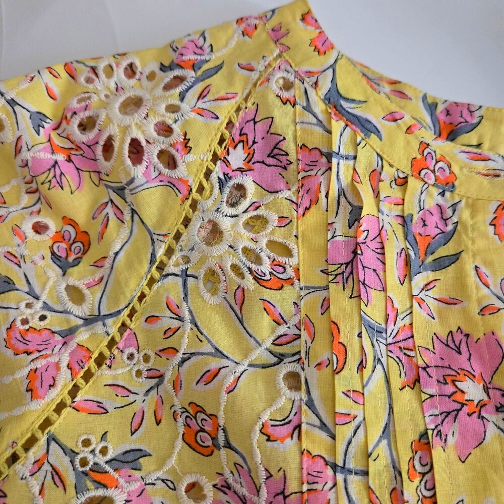 dRA Los Angeles Yara Yellow Floral Eyelet Mini Dress Cotton Sun Dress XS Boho - Picture 10 of 16